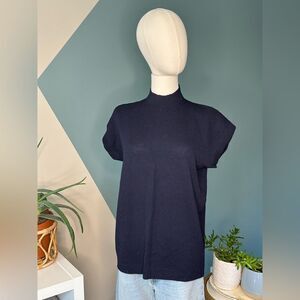 Vintage St. John Sport Navy Knit Mock Neck Zip Back Top 90s Minimalist Large